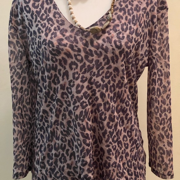 Leopard V-Neck Mesh Top - Picture 4 of 6